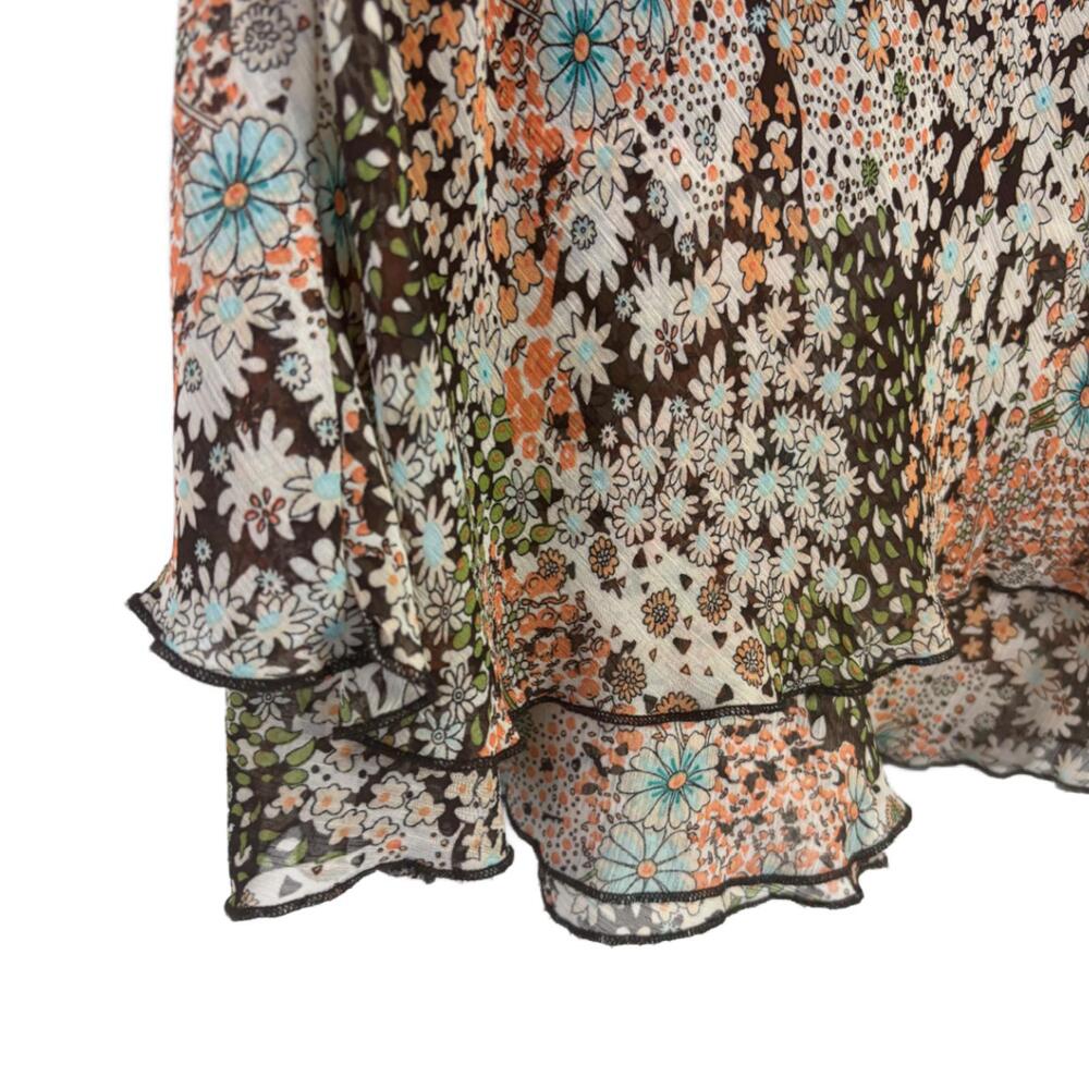 Y2K Briggs New York Women's Sz L Brown Chiffon Floral Skirt(1970) - Picture 5 of 6